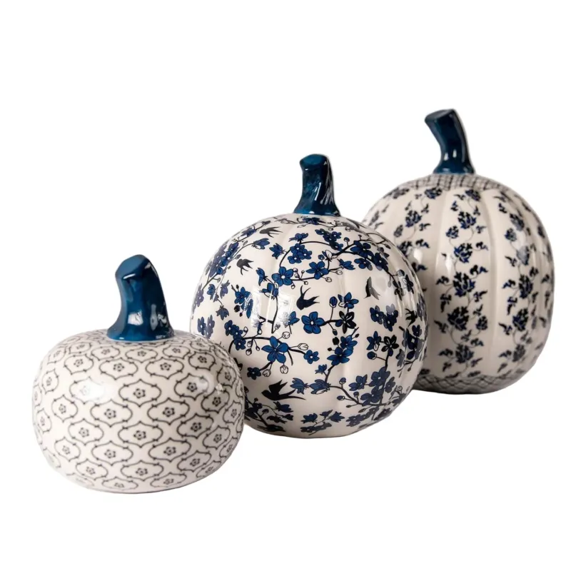 Trio of Blue and White Pumpkins