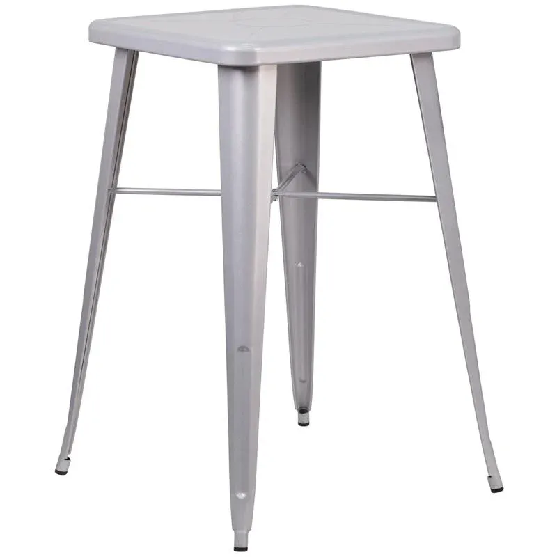 23.75'' Square Silver Metal Indoor-Outdoor Bar Height Table By Flash Furniture | Outdoor Tables | Modishstore - 1