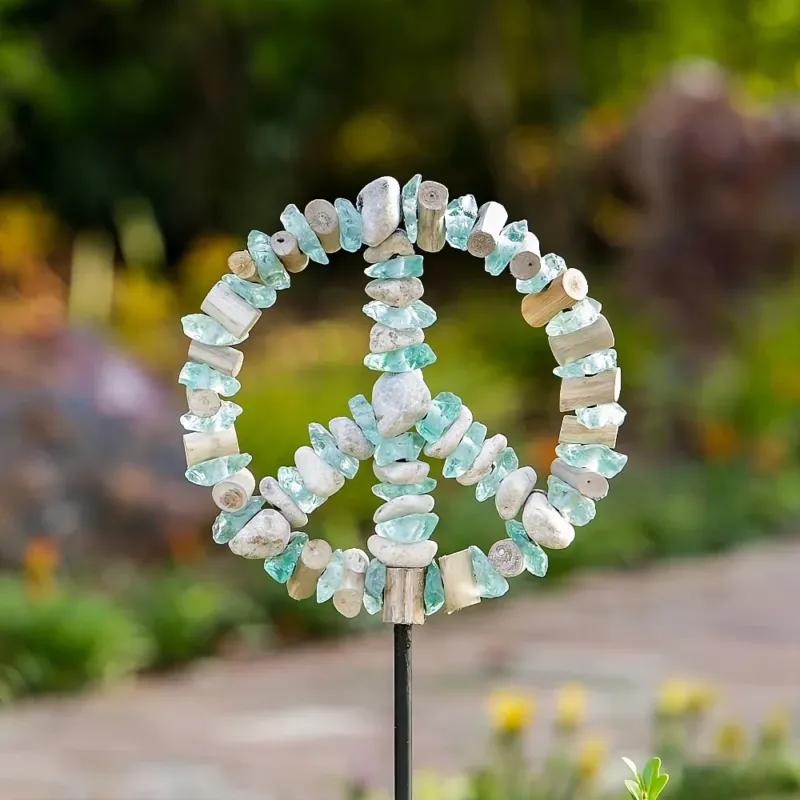 Glass Peace Symbol Garden Stake Set of 4 By Garden Age Supply | Sculptures | Modishstore - 1