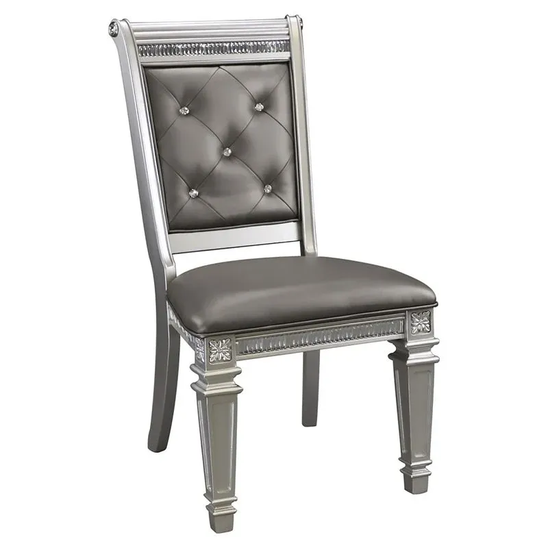 Faux Leather Upholstered Side Chair, Gray And Silver, Set Of 2 By Benzara | Accent Chairs | Modishstore