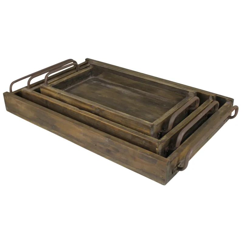 Davis Trays, Wood, Set of 3 By HomArt | Trays | Modishstore - 1