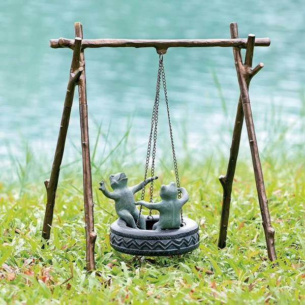 Tire Swing Frogs Garden Sculptures By SPI Home | Garden Sculptures & Statues | Modishstore