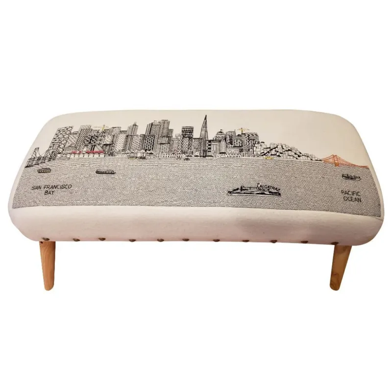 38" San Francisco Daylight Skyline Embroidered Ottoman By Homeroots | Ottomans | Modishstore