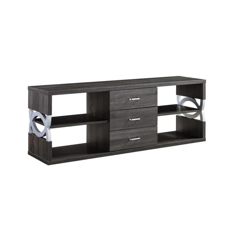 60" Distressed Grey And Silver Manufactured Wood Cabinet Enclosed Storage TV Stand By Homeroots | TV Stands | Modishstore