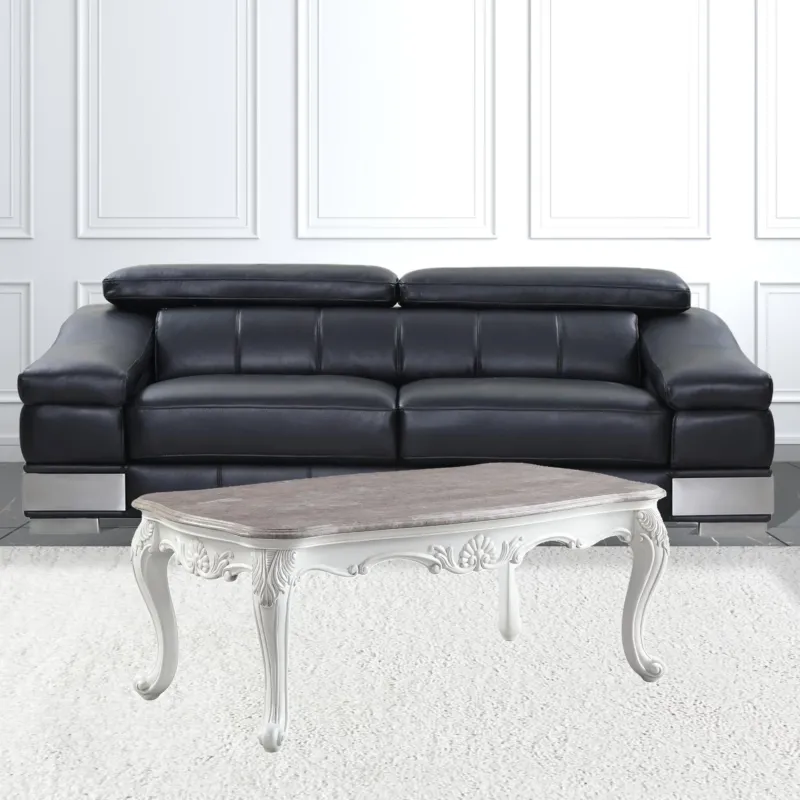 52" White And Marble Faux Marble Rectangular Coffee Table By Homeroots | Coffee Tables | Modishstore