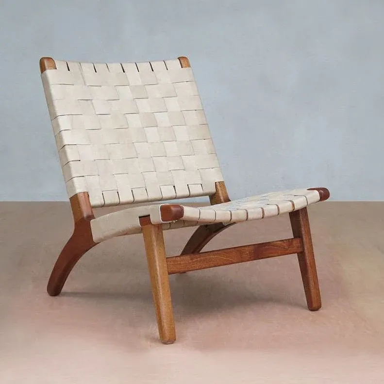Masaya Lounge Chair - Natural Leather And Royal Mahogany | Lounge Chairs | Modishstore