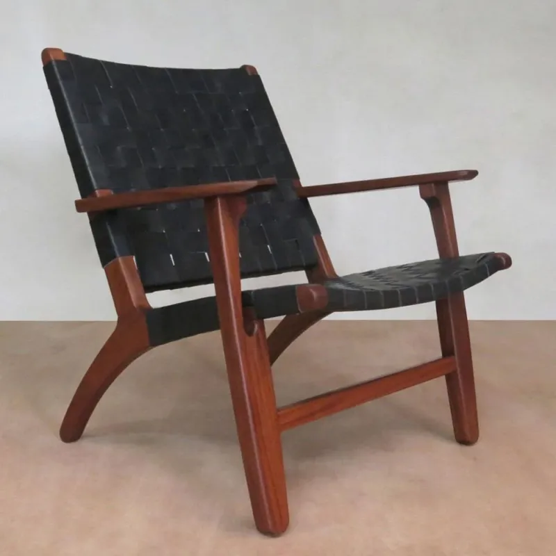 Masaya Abuelo Hardwood Lounge Chair - Black Leather And Rosita Walnut | Lounge Chairs | Modishstore