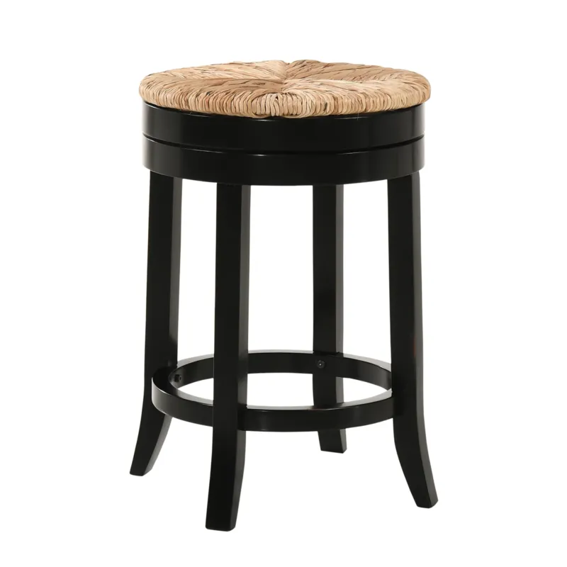 24" Natural And Black Solid Wood Swivel Backless Counter Height Bar Chair With Footrest By Homeroots | Bar Stools | Modishstore