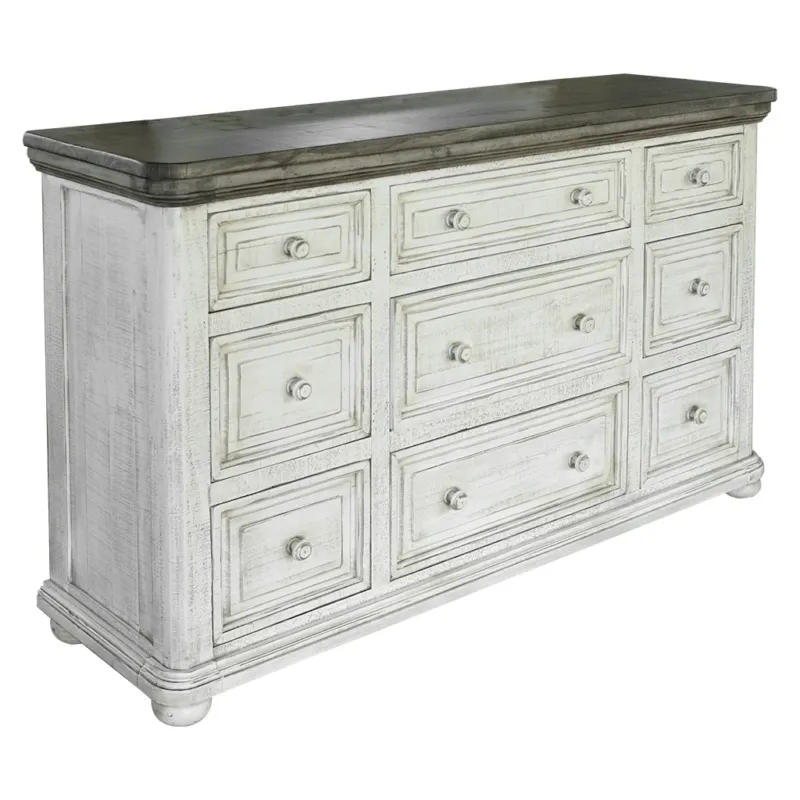 Gray and Ivory Solid Wood Nine Drawer Triple Dresser By Homeroots | Dressers | Modishstore - 1
