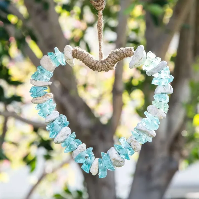 Glass & Stone Hanging Heart Set of 4 By Garden Age Supply | Minerals and Stones | Modishstore - 1