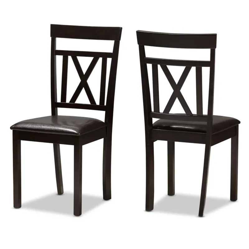 Baxton Studio Rosie Modern and Contemporary Dark Brown Faux Leather Upholstered Dining Chair (Set of 2) | Dining Chairs | Modishstore