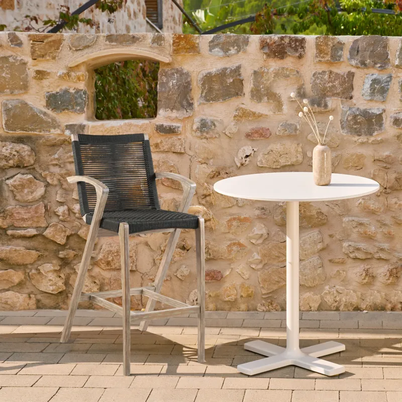 Nabila Outdoor Light Eucalyptus Wood and Charcoal Rope Counter and Bar Height Stool By Armen Living | Bar Stools | Modishstore