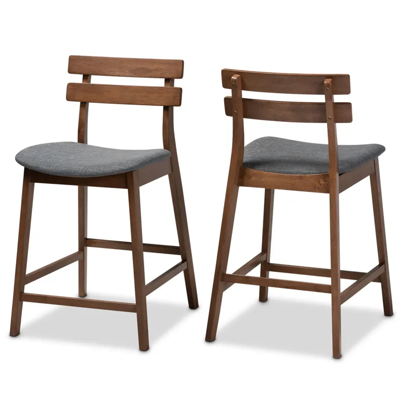 Baxton Studio Larine Dark Grey Fabric 2-Piece Wood Counter Stool Set | Counter Stools | Modishstore