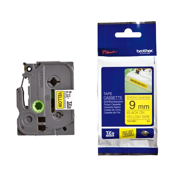 Brother TZe P-Touch Labelling Tape 9mm x 8m Black on Yellow TZES621