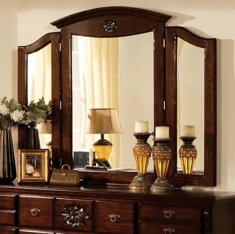 Tuscan Ii Traditional Style Tri-Fold Mirror , Dark Pine By Benzara | Mirrors | Modishstore