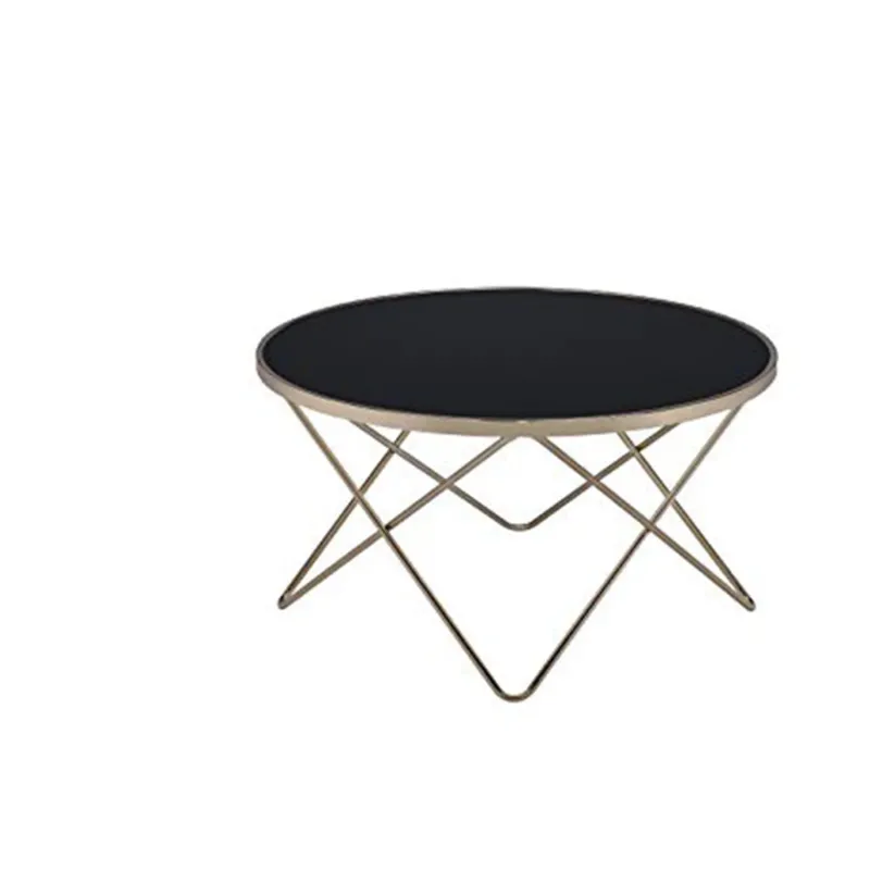 18 Inch Glass Top Coffee Table With Metal Base, Black And Gold By Benzara | Coffee Tables | Modishstore