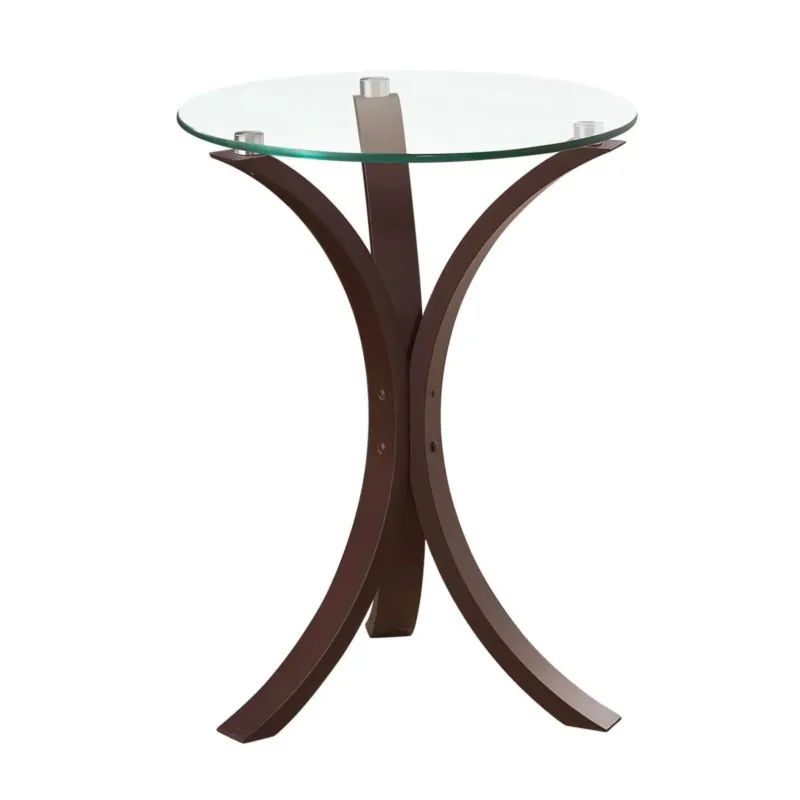 Contemporary Metal Accent Table With Glass Top, Brown And Clear By Benzara | Coffee Tables | Modishstore