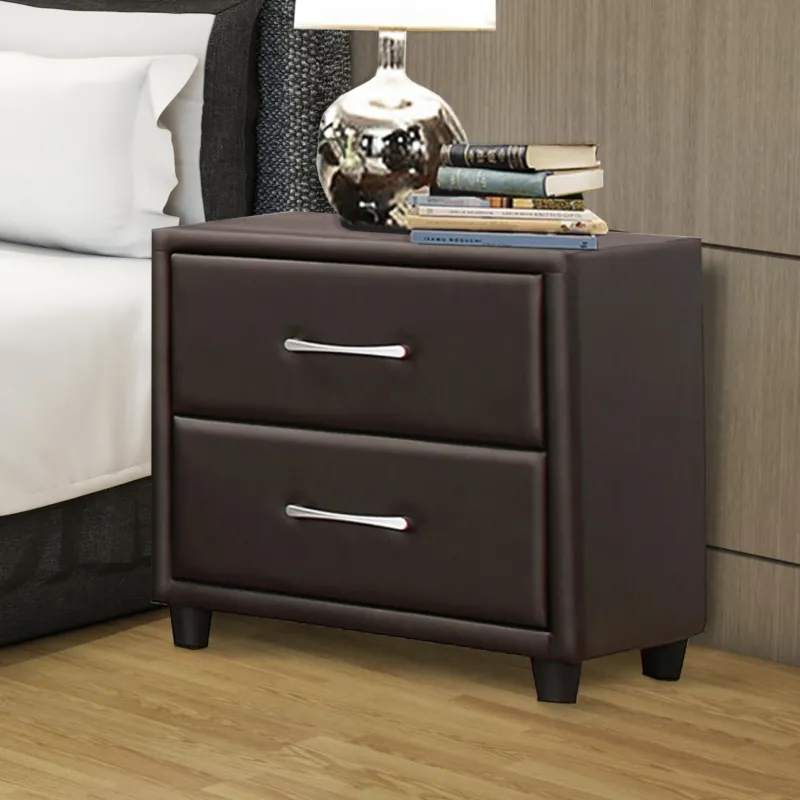 2 Drawer Night Stand In Wood And Pvc, Black By Benzara | Nightstands | Modishstore