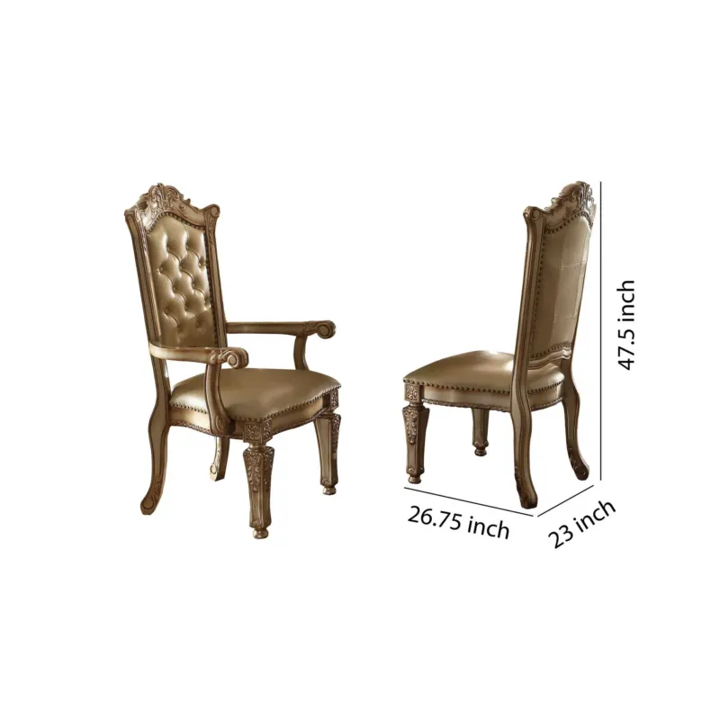 Button Tufted Side Chair With Carved Motifs, Set Of 2, Gold By Benzara | Accent Chairs | Modishstore