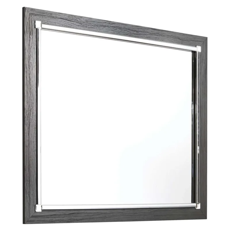 Contemporary Square Shape Bedroom Mirror With Wood Grain Texture, Gray By Benzara | Mirrors | Modishstore