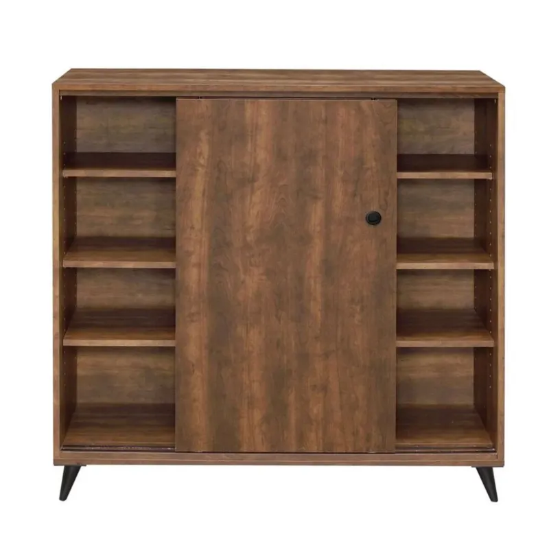 Wooden Shoe Cabinet With 2 Sliding Doors And Splayed Legs, Oak Brown By Benzara | Cabinets | Modishstore