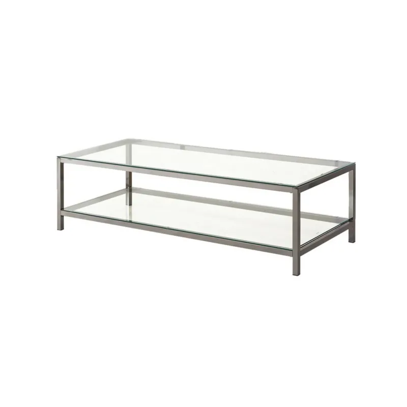 Glass Top Coffee Table With Metal Frame And Open Shelf, Silver By Benzara | Coffee Tables | Modishstore