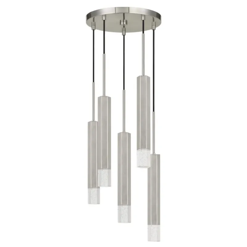 Hexagonal Metal Frame 5 Led Light Pendant With Glass Diffuser, Gray By Benzara | Pendant Lamps | Modishstore