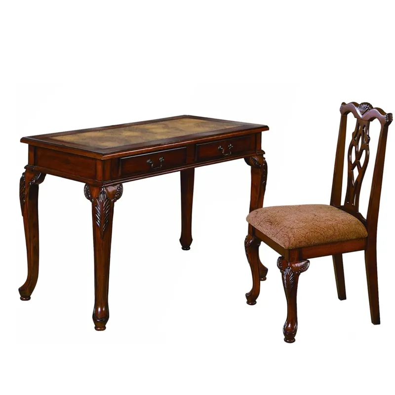 2 Piece Wooden Desk And Chair Set With Cabriole Legs Support Brown By Benzara | Dining Sets | Modishstore