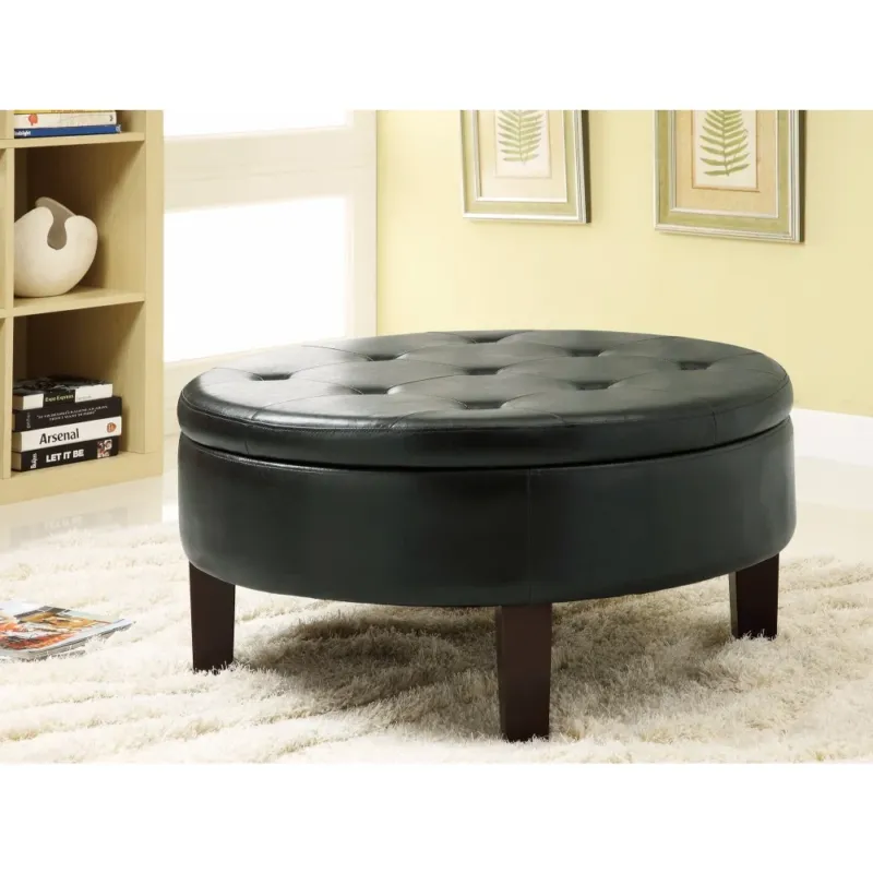 Traditional Round Tufted Storage Ottoman, Dark Brown By Benzara | Ottomans | Modishstore
