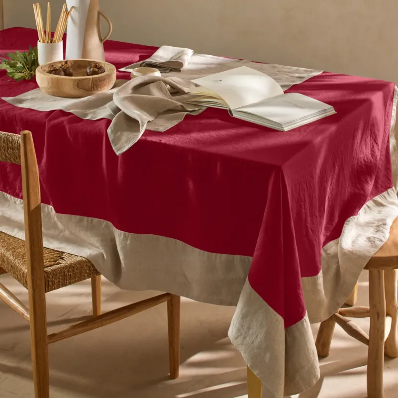 Nappe bicolore sur mesure en lin lavé bordeaux