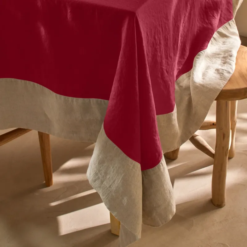 Nappe bicolore en lin sur mesure bordeaux