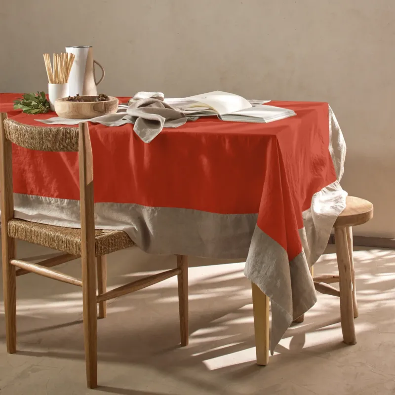 Nappe bicolore sur mesure en lin corail