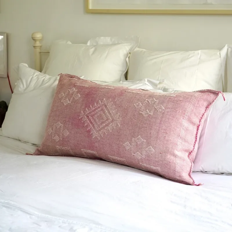 Luxury Cactus Silk Bolster Cushion - Pink