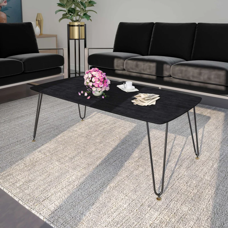 LeisureMod Elmwood Modern Wood Top Coffee Table With Iron Base | Coffee Tables | Modishstore