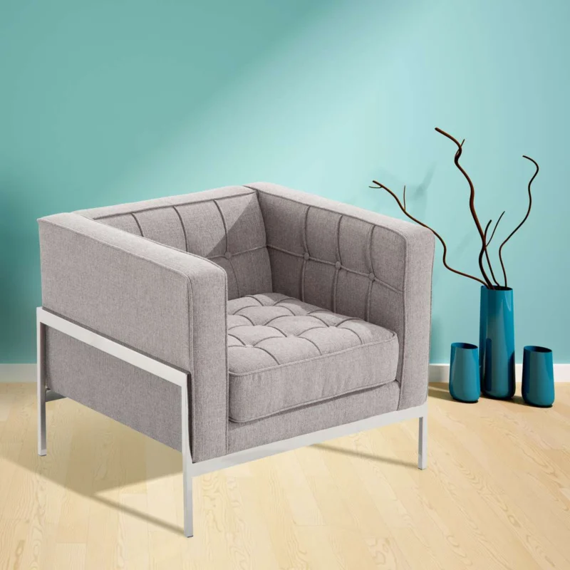 Andre Contemporary Chair In Gray Tweed and Stainless Steel By Armen Living | Sofas | Modishstore