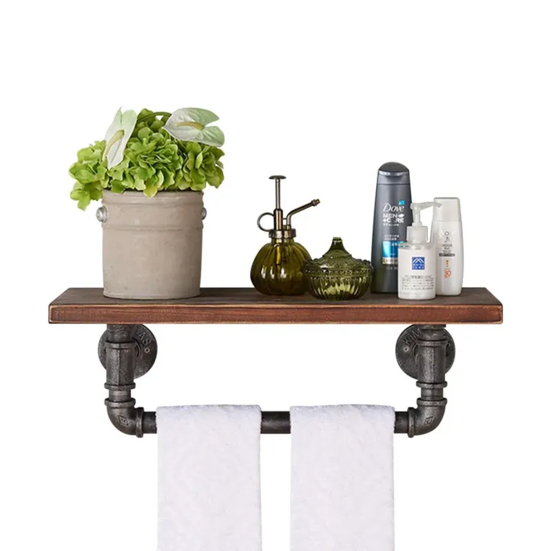 24" Jarrett Industrial Pine Wood Floating Wall Shelf in Gray and Walnut Finish By Armen Living | Wall Shelf | Modishstore
