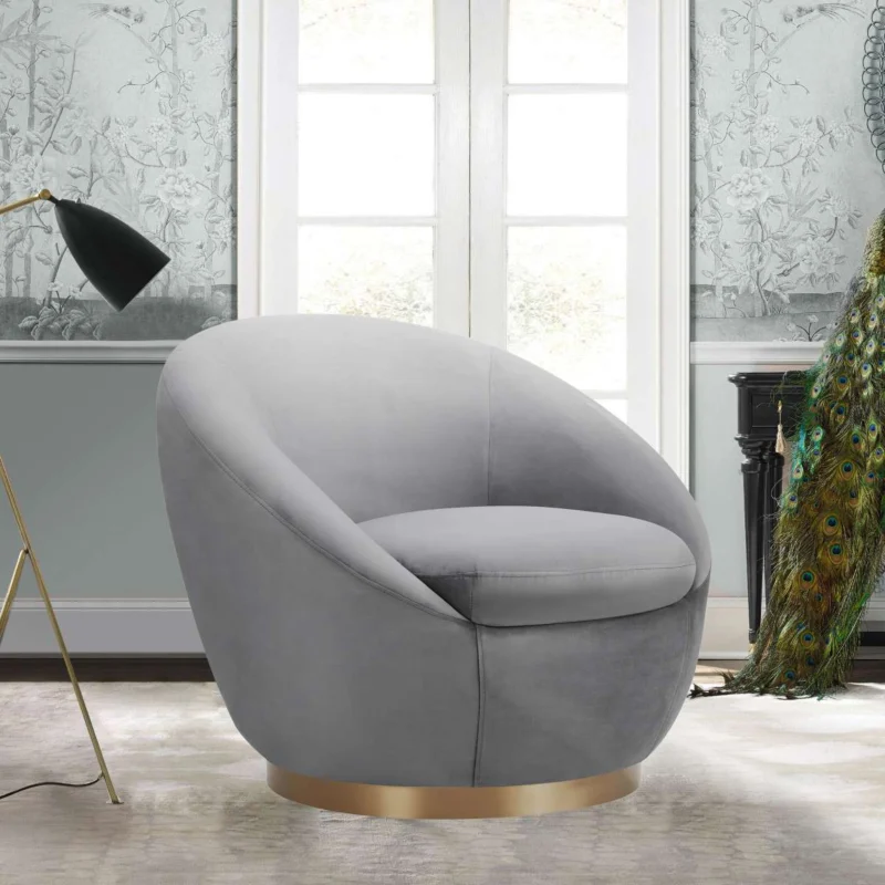 Yves Gray Velvet Swivel Accent Chair with Gold Base By Armen Living | Accent Chairs | Modishstore