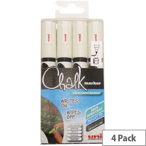 Uni Chalk Marker 5M White Wallet Of 4