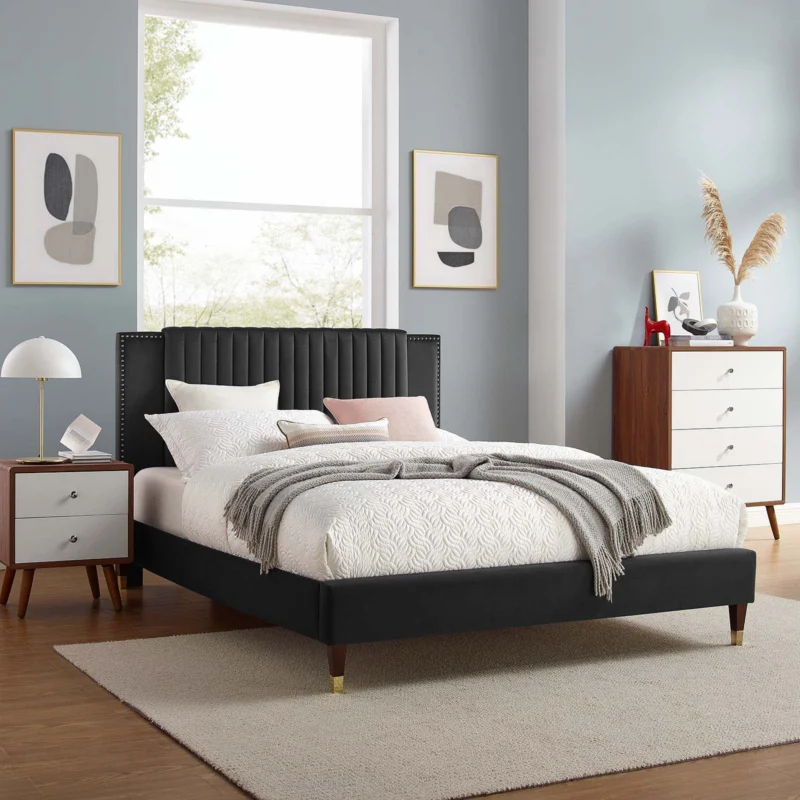 Zahra Channel Tufted Performance Velvet Queen Platform Bed By Modway - MOD-6970 | Beds | Modishstore - 1