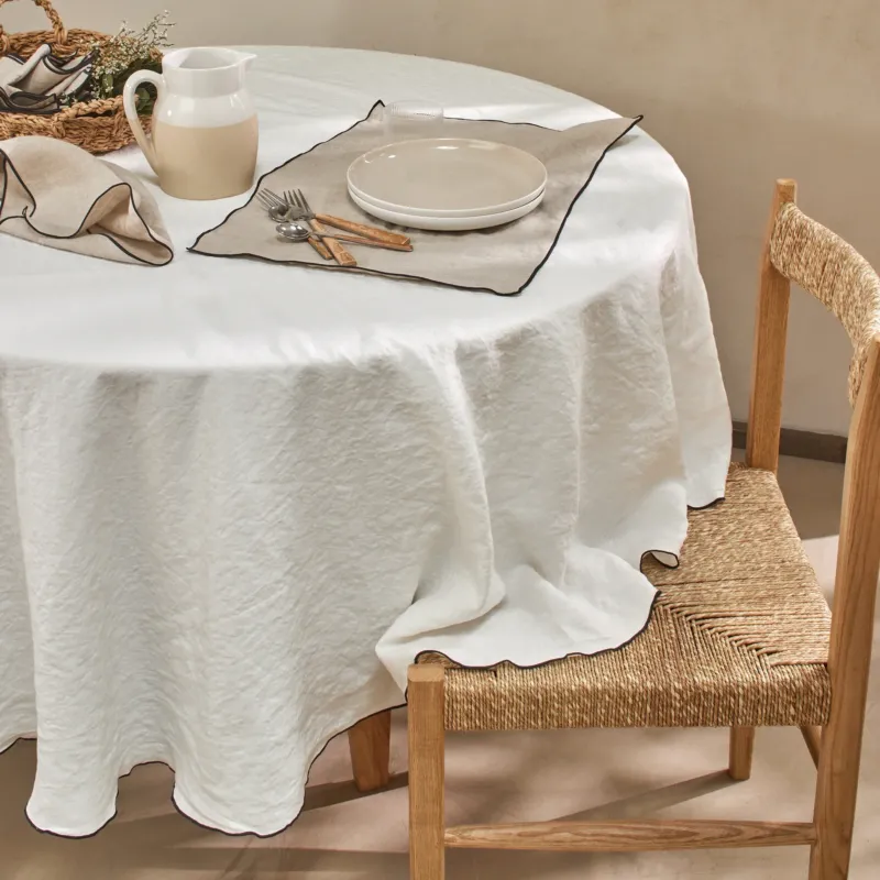 Nappe ronde en lin lavé "Bourdon" ivoire