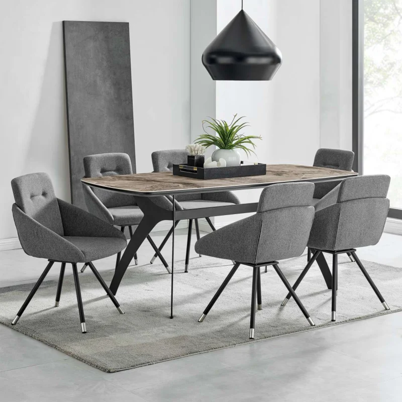 Andes and Granada Gray Fabric 7 Piece Rectangular Dining Set By Armen Living | Dining Sets | Modishstore