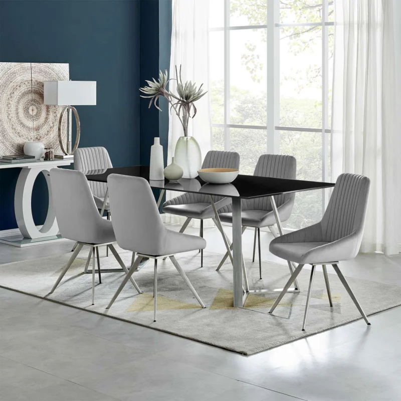 Cressida and Skye Gray Fabric7 Piece Rectangular Dining Set By Armen Living | Dining Sets | Modishstore