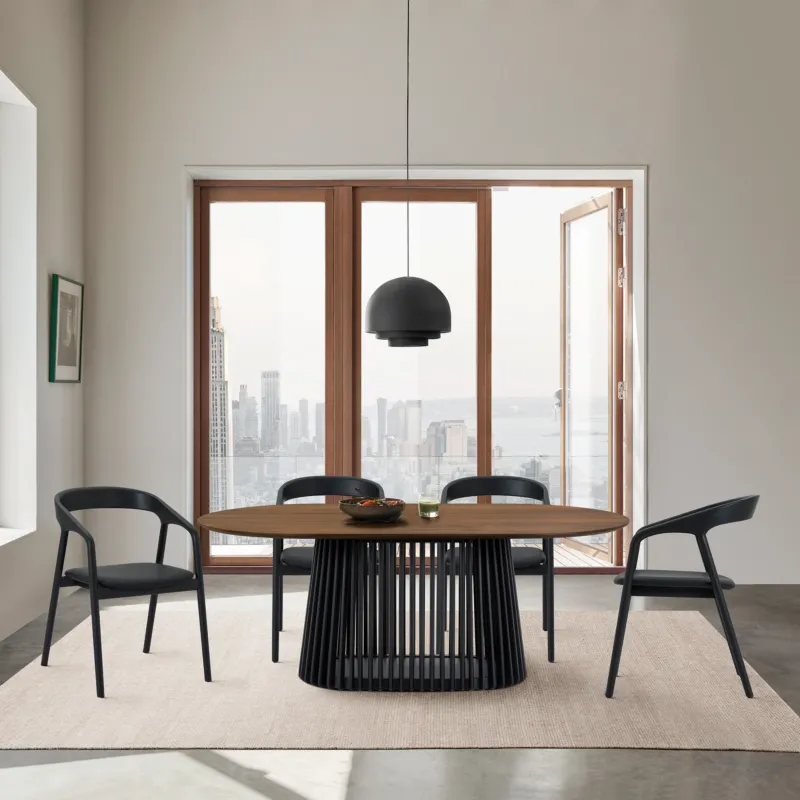 Pasadena Apache 5 Piece Oval Dining Set in Walnut and Black Oak Finish with Faux Leather By Armen Living | Dining Sets | Modishstore
