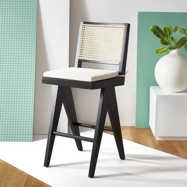 Safavieh Colette Rattan Barstool - Black | Bar Stools | Modishstore