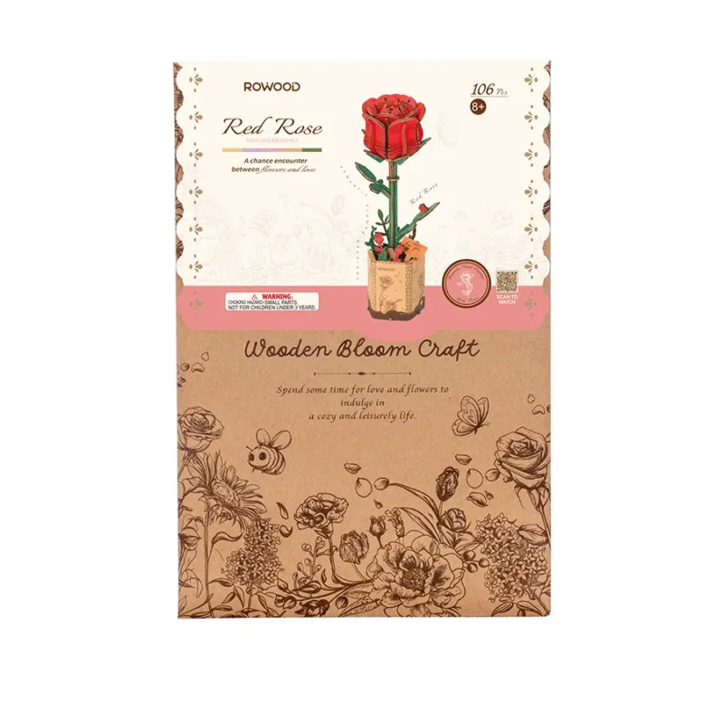 Robotime DIY Wooden Flower 3D Puzzle - Red Rose