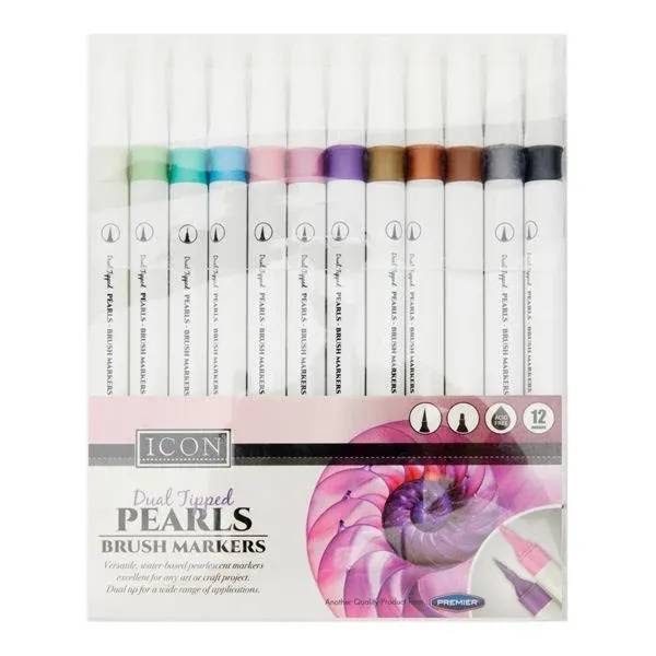 Pkt.12 Dual Tipped Brush Markers - Metallic Pearl