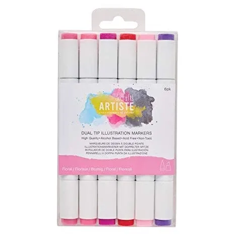 Dual Tip Markers-6pk Floral Chisel/Brush
